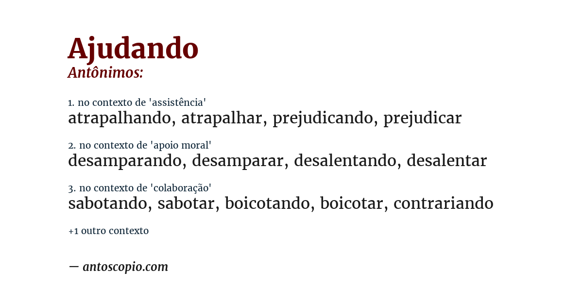 Antônimo de ajudando
