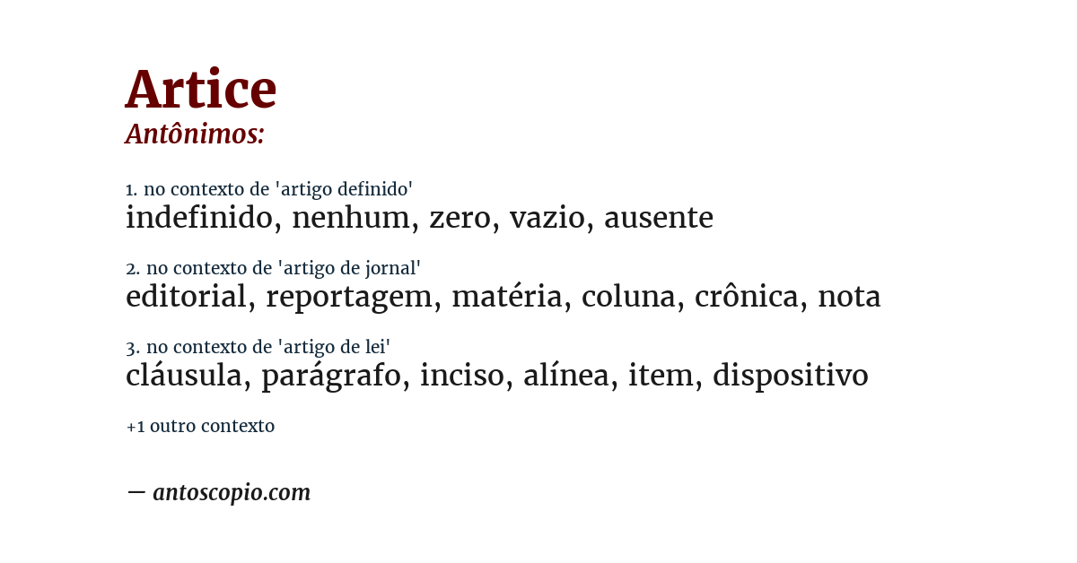 Antônimo de artice
