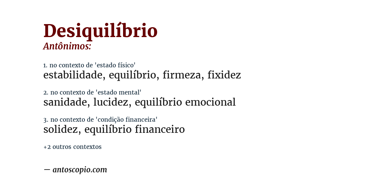 Antônimo de desiquilíbrio