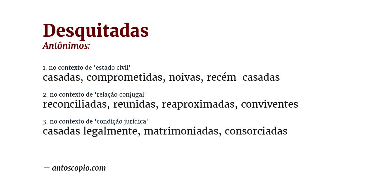 Antônimo de desquitadas