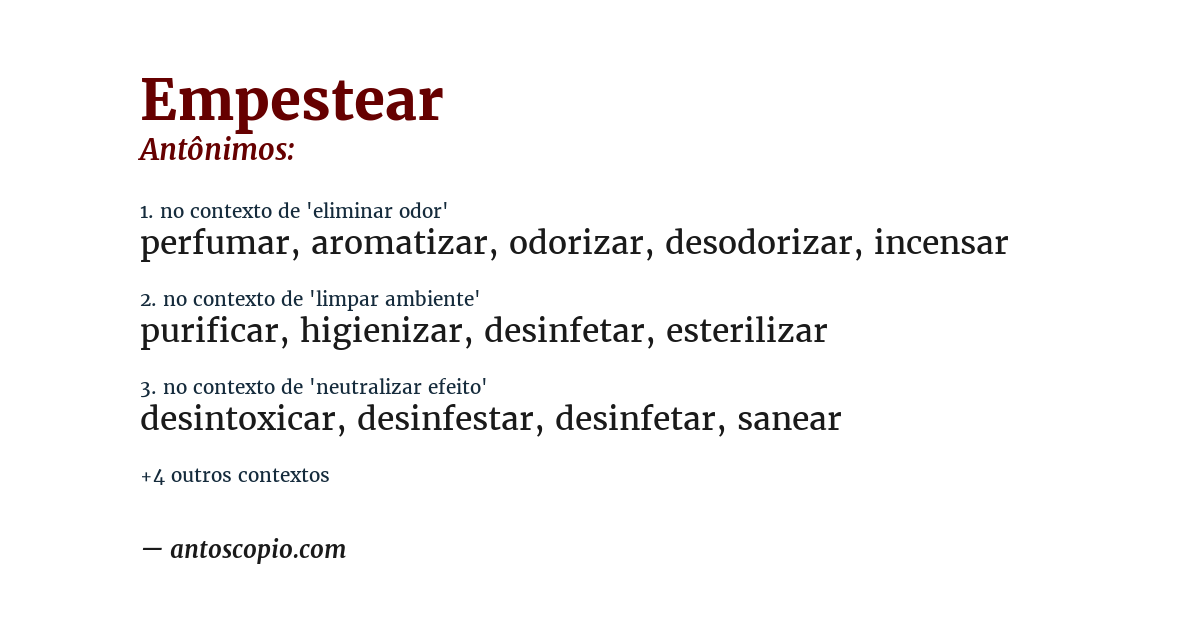 Antônimo de empestear