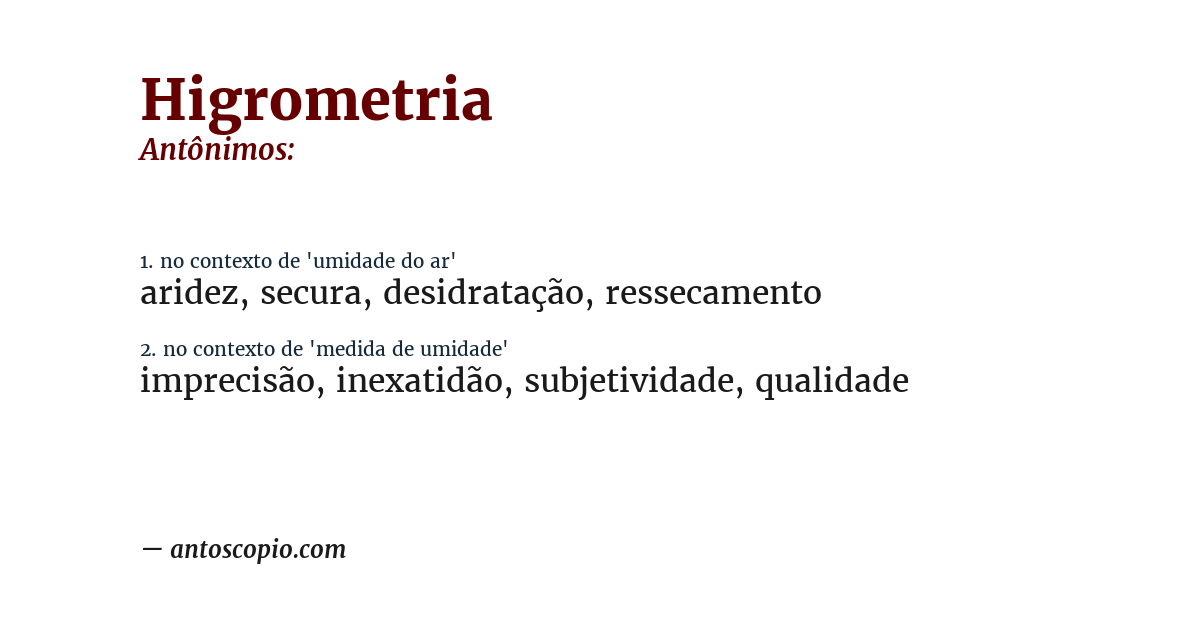 Antônimo de higrometria