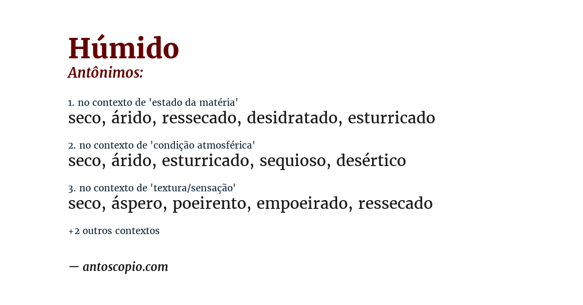 Antônimo de húmido