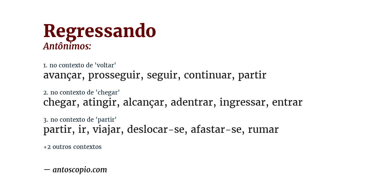 Antônimo de regressando