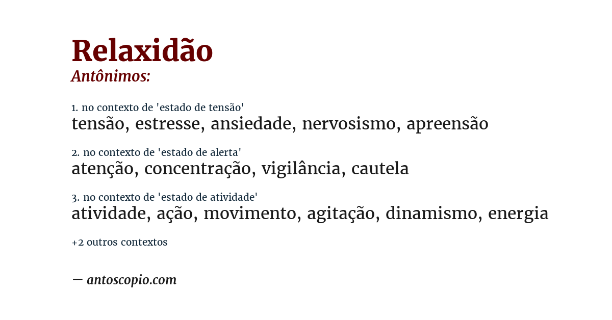 Antônimo de relaxidão