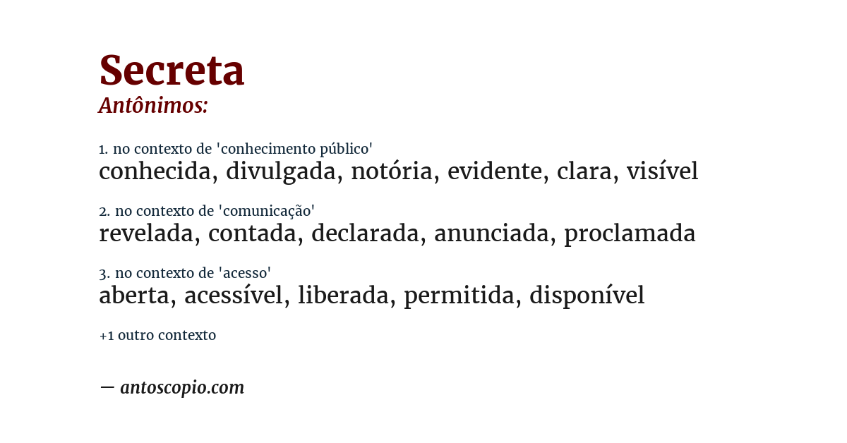 Antônimo de secreta