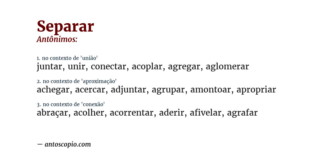 Antônimo de separar