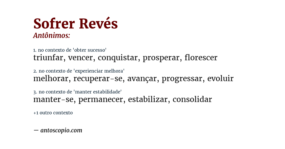 Antônimo de sofrer revés
