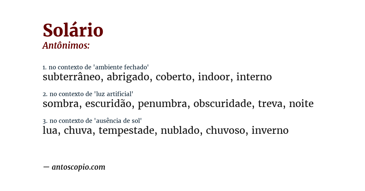 Antônimo de solário