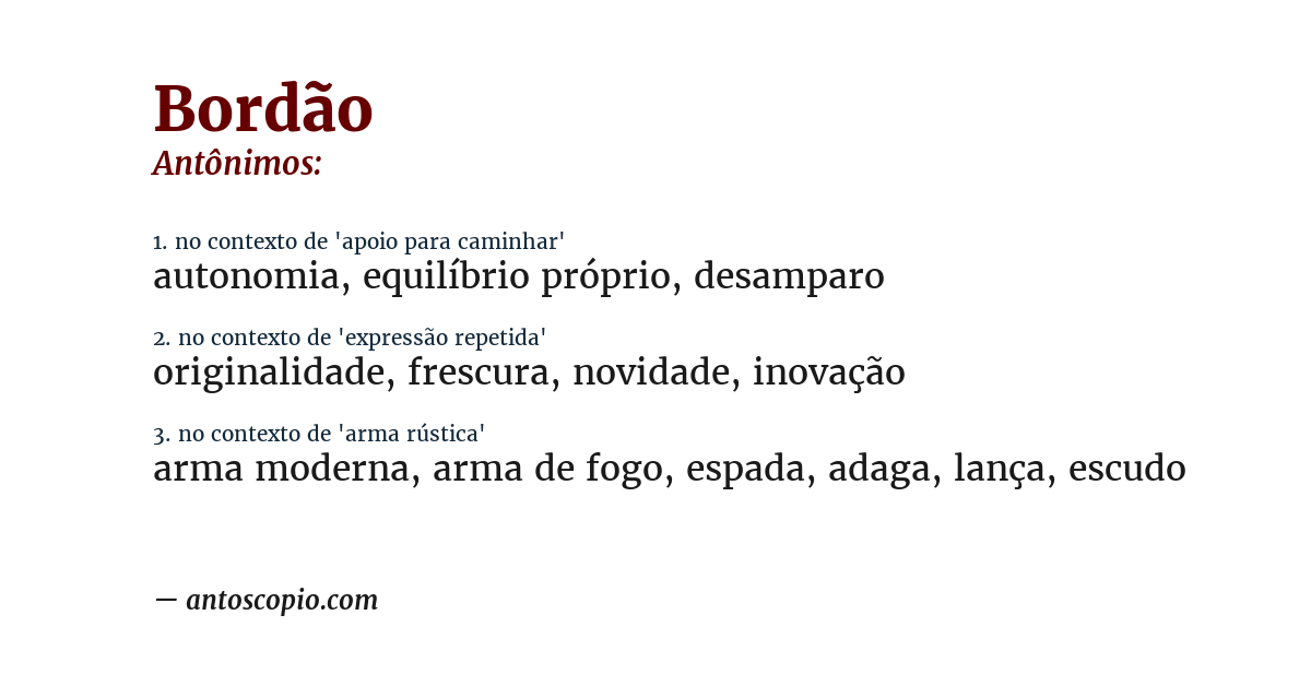 Antônimo de bordão