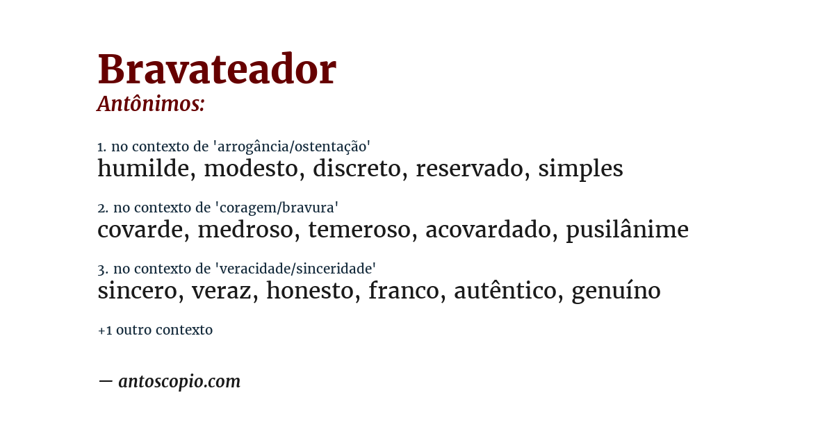 Antônimo de bravateador