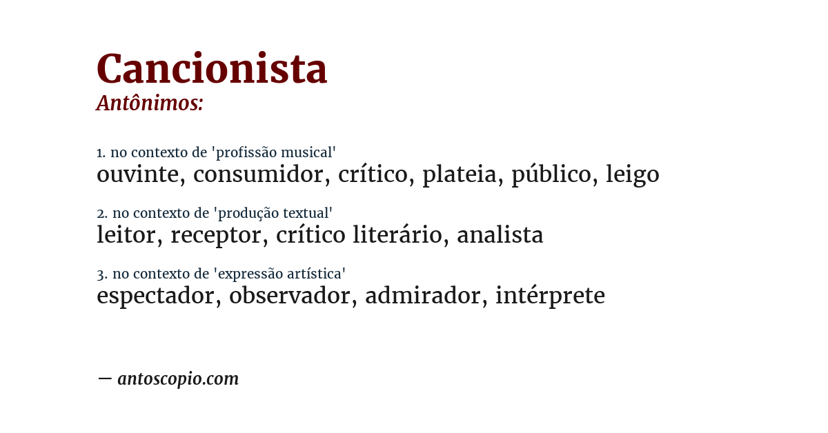 Antônimo de cancionista