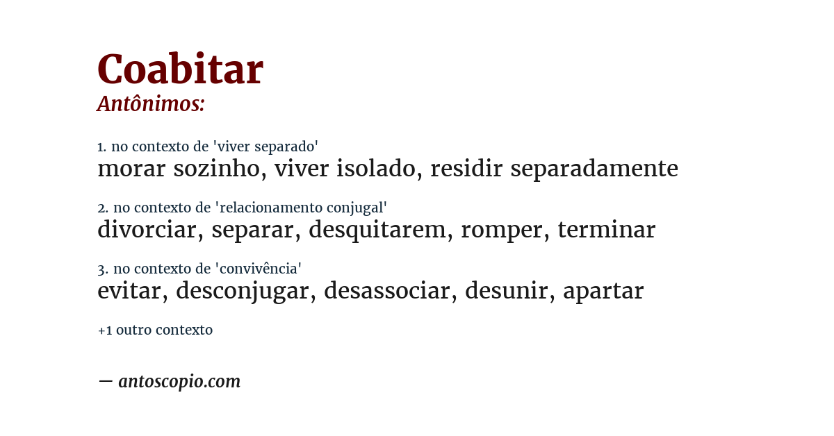 Antônimo de coabitar