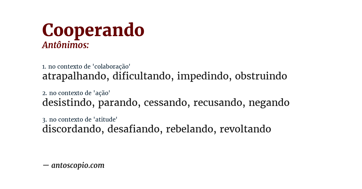 Antônimo de cooperando