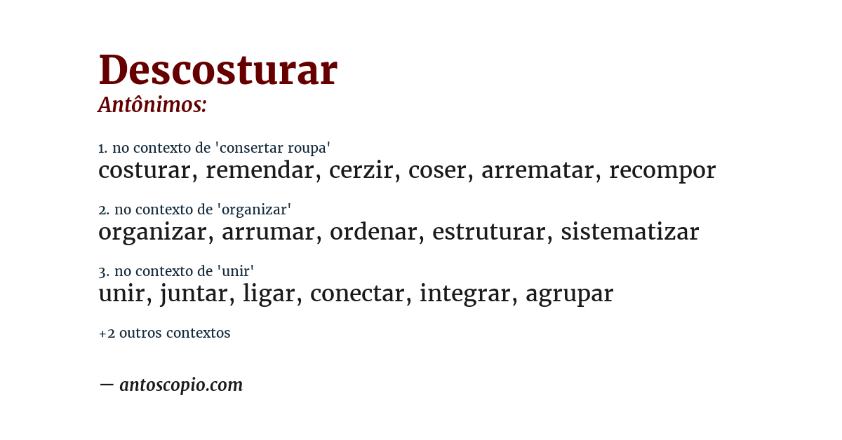 Antônimo de descosturar