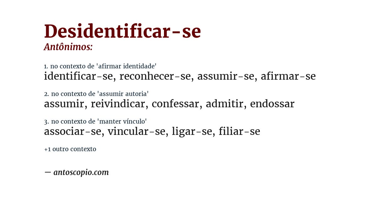 Antônimo de desidentificar-se