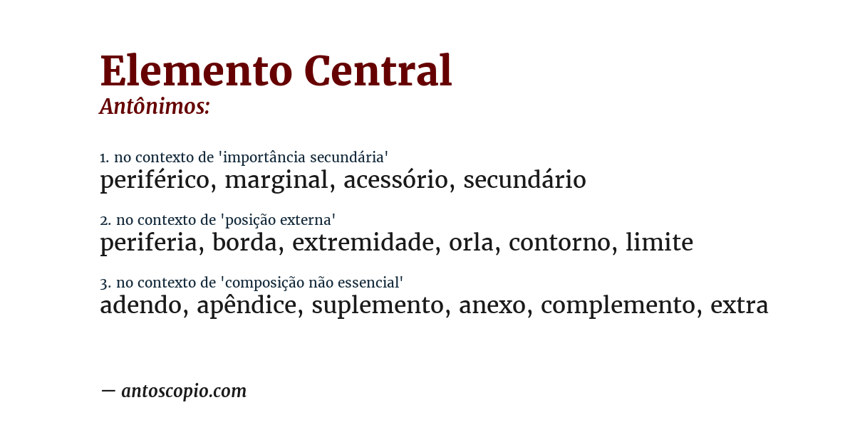 Antônimo de elemento central