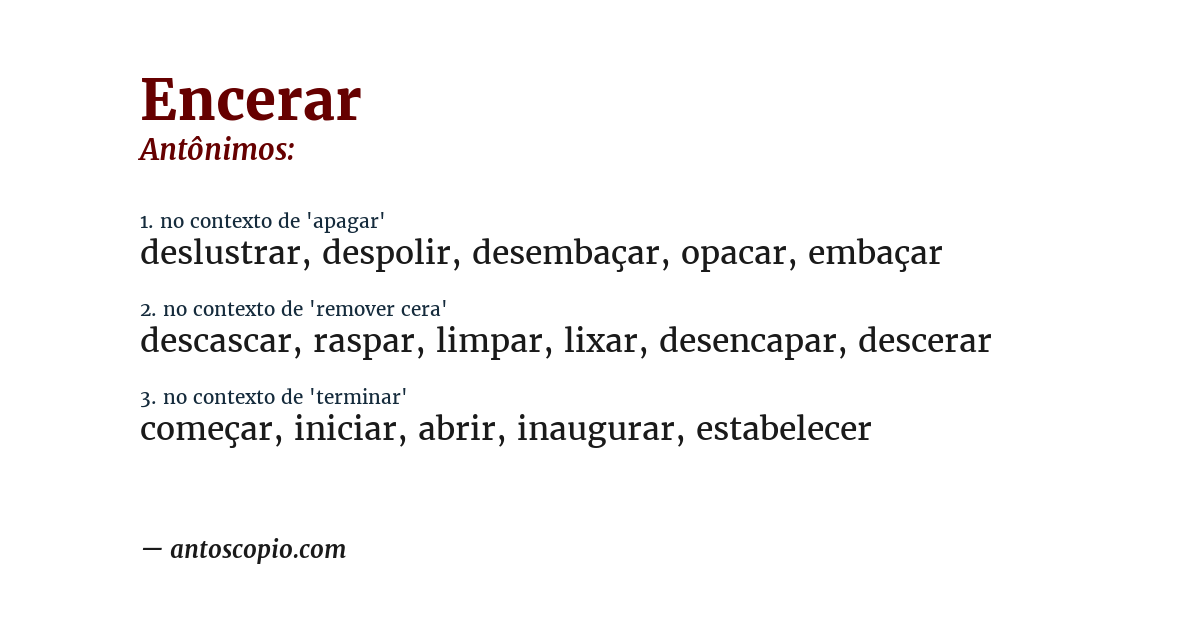 Antônimo de encerar