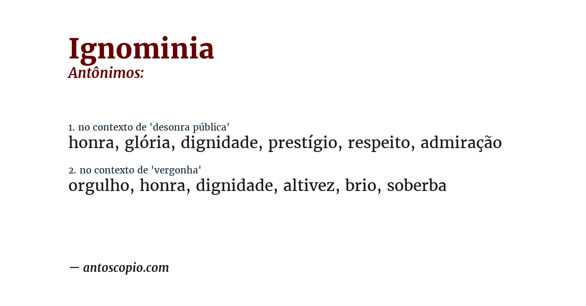 Antônimo de ignominia