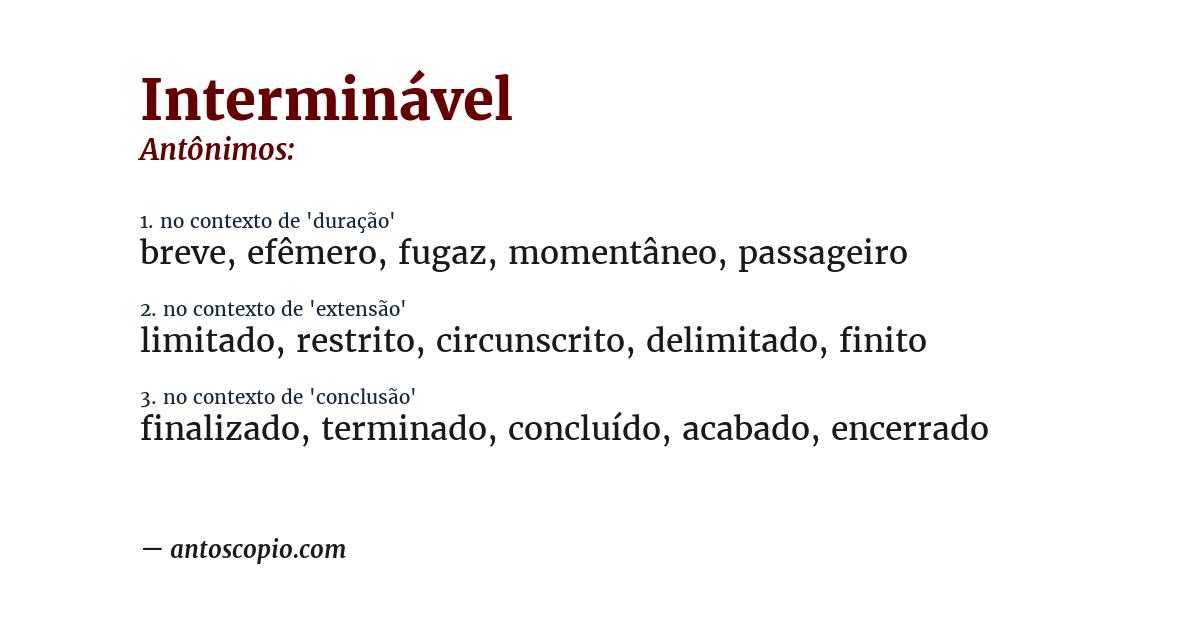Antônimo de interminável