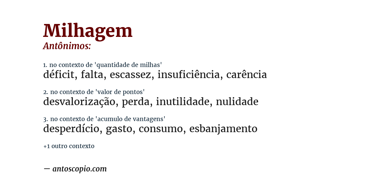 Antônimo de milhagem