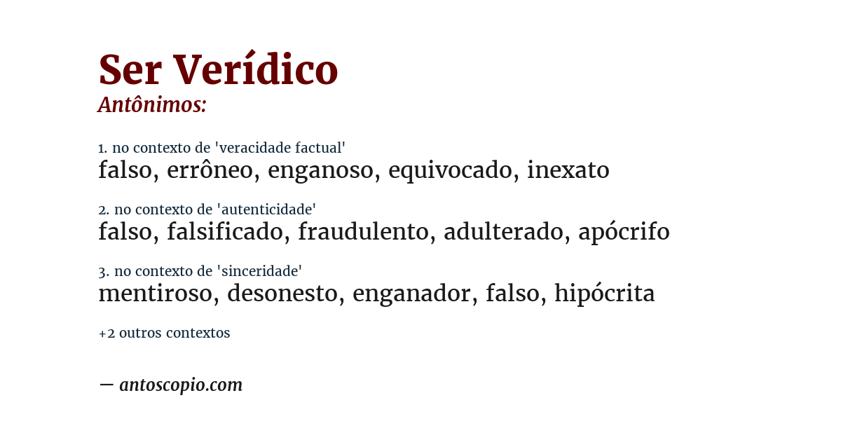 Antônimo de ser verídico