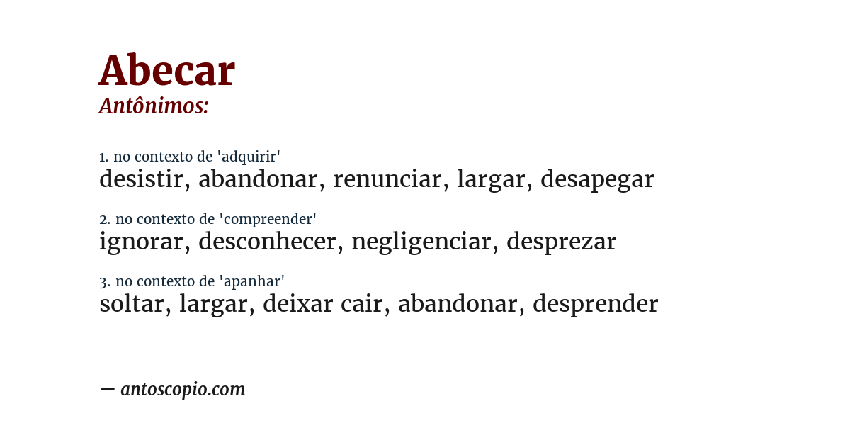 Antônimo de abecar