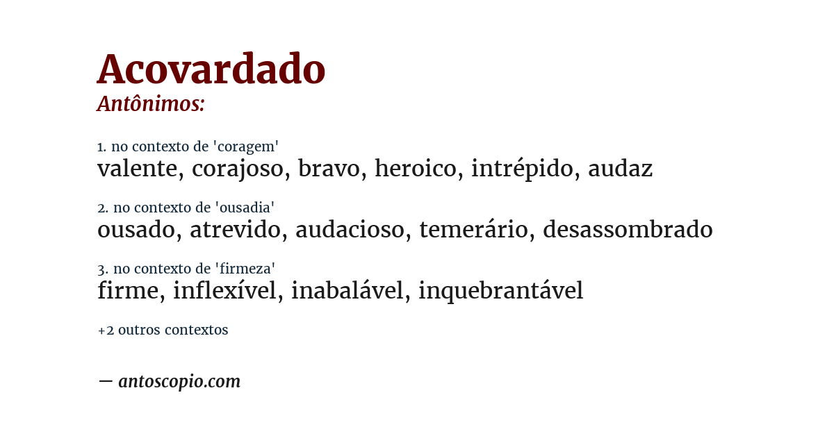 Antônimo de acovardado