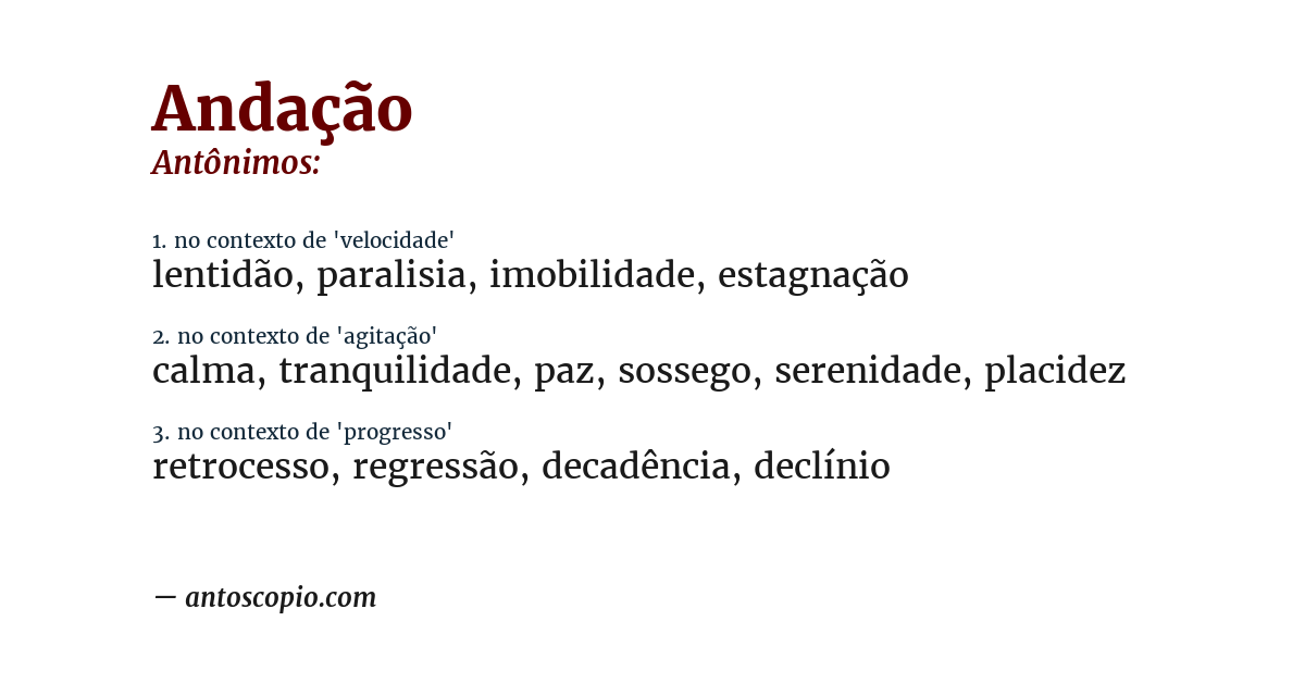 Antônimo de andação