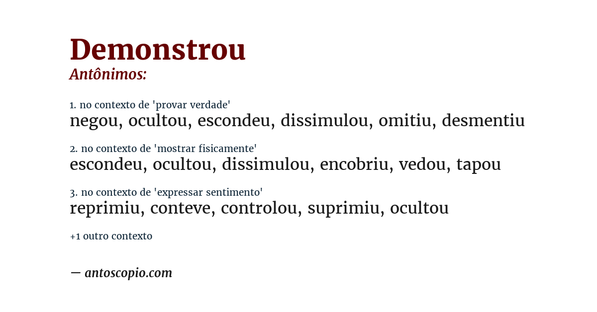 Antônimo de demonstrou