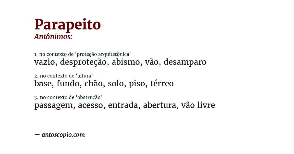 Antônimo de parapeito