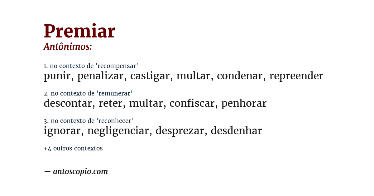 Antônimo de premiar