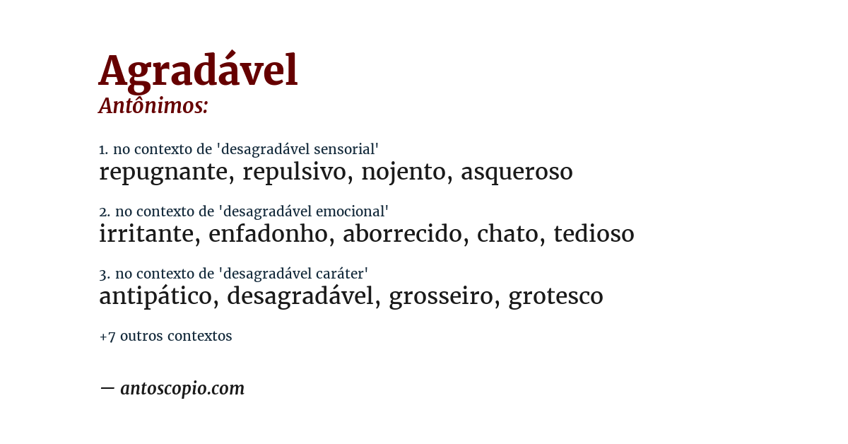 Antônimo de agradável