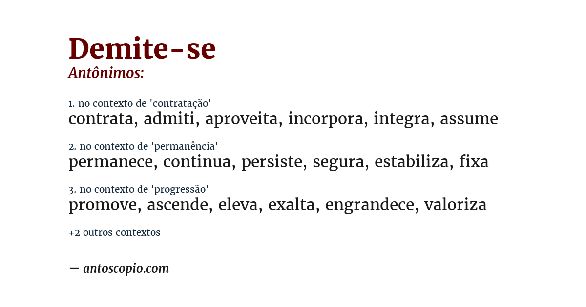 Antônimo de demite-se