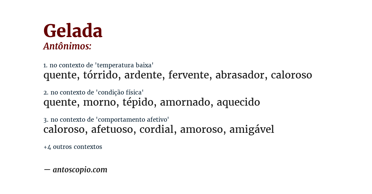 Antônimo de gelada