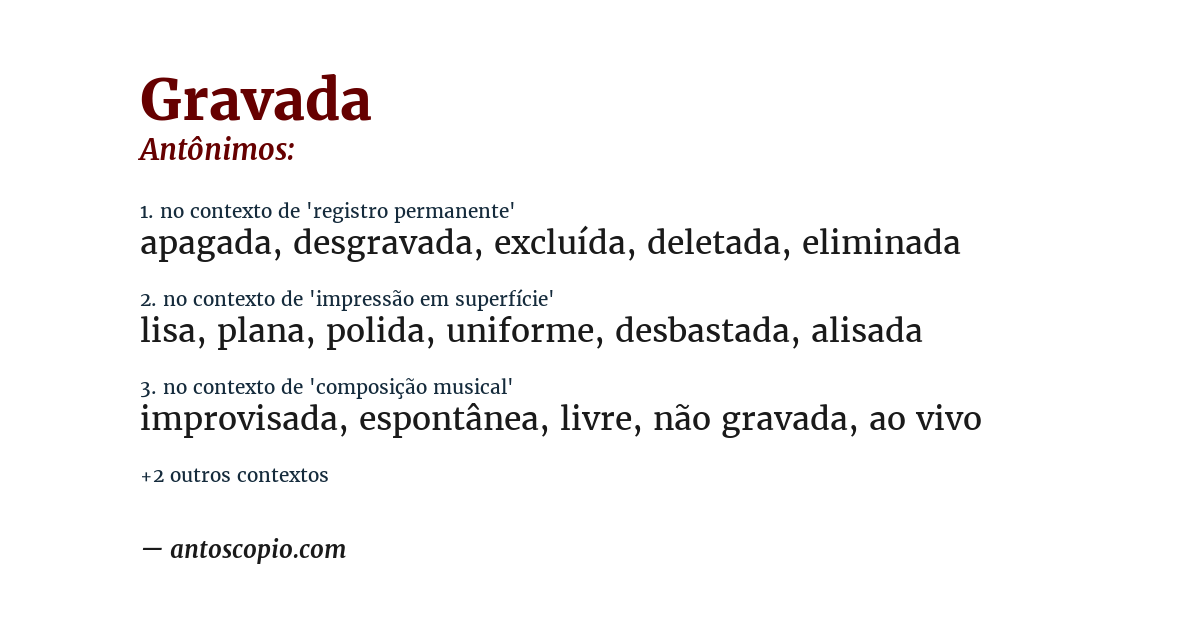 Antônimo de gravada