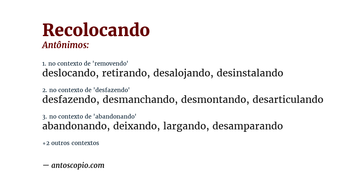 Antônimo de recolocando