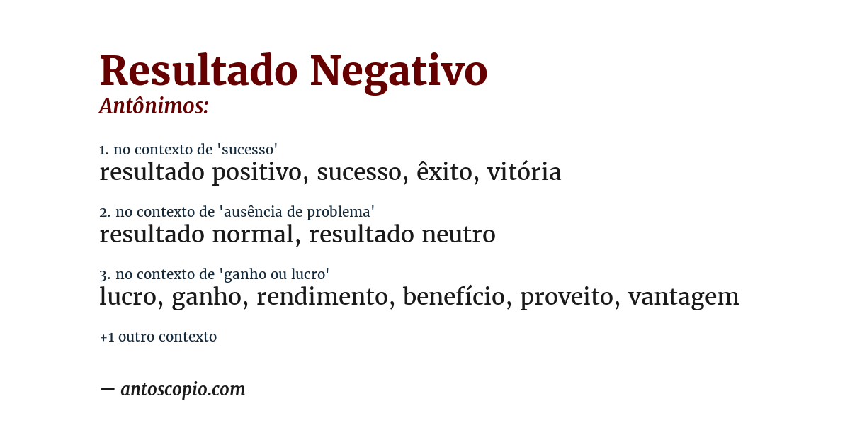 Antônimo de resultado negativo