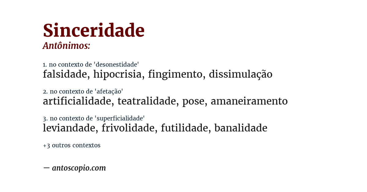 Antônimo de sinceridade