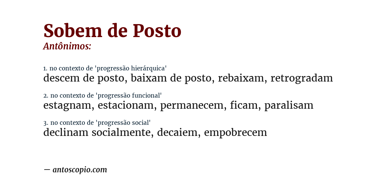 Antônimo de sobem de posto