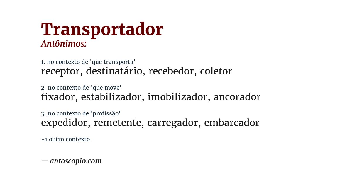 Antônimo de transportador