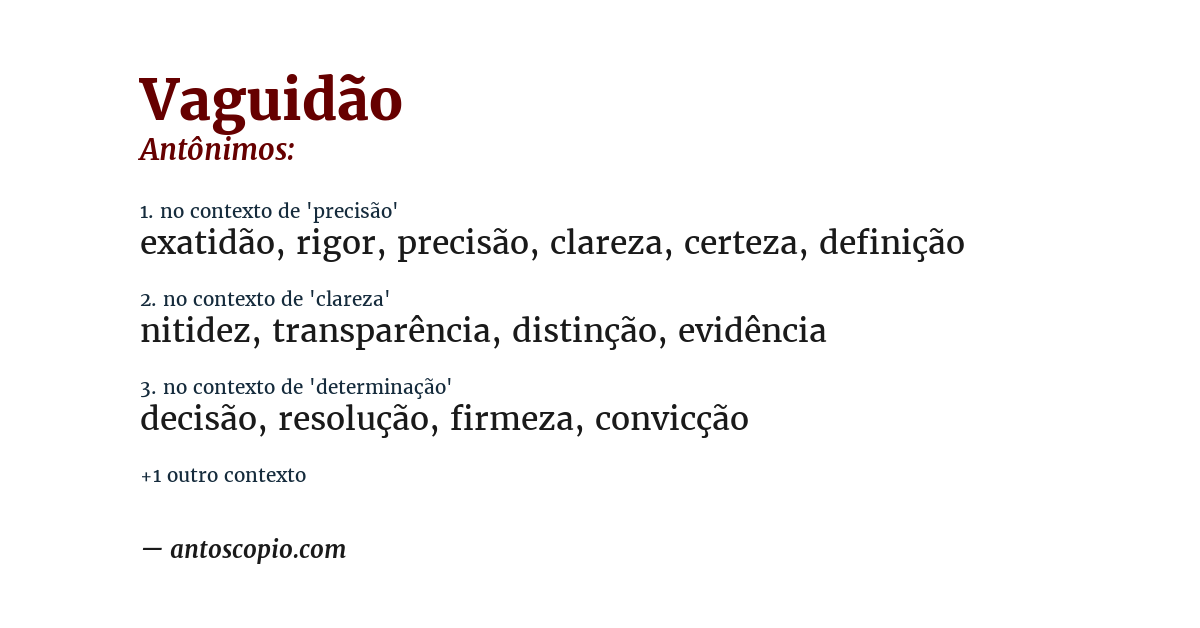 Antônimo de vaguidão