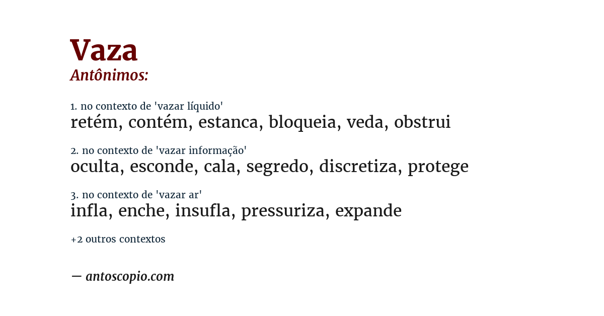 Antônimo de vaza