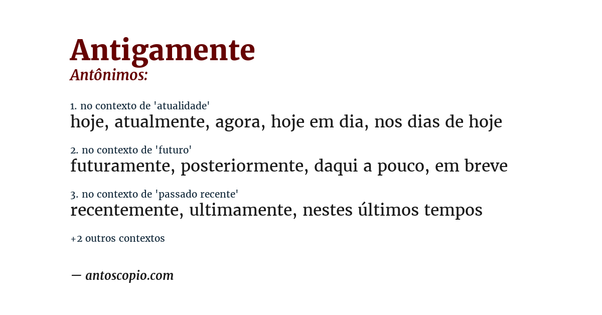 Antônimo de antigamente