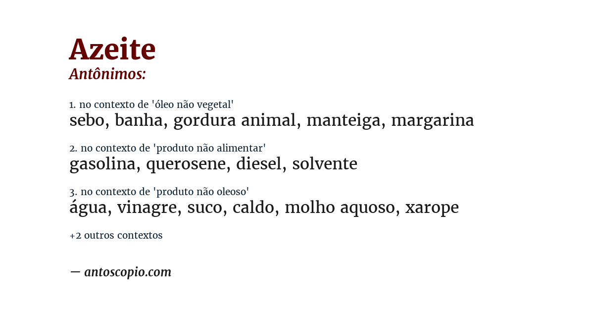 Antônimo de azeite