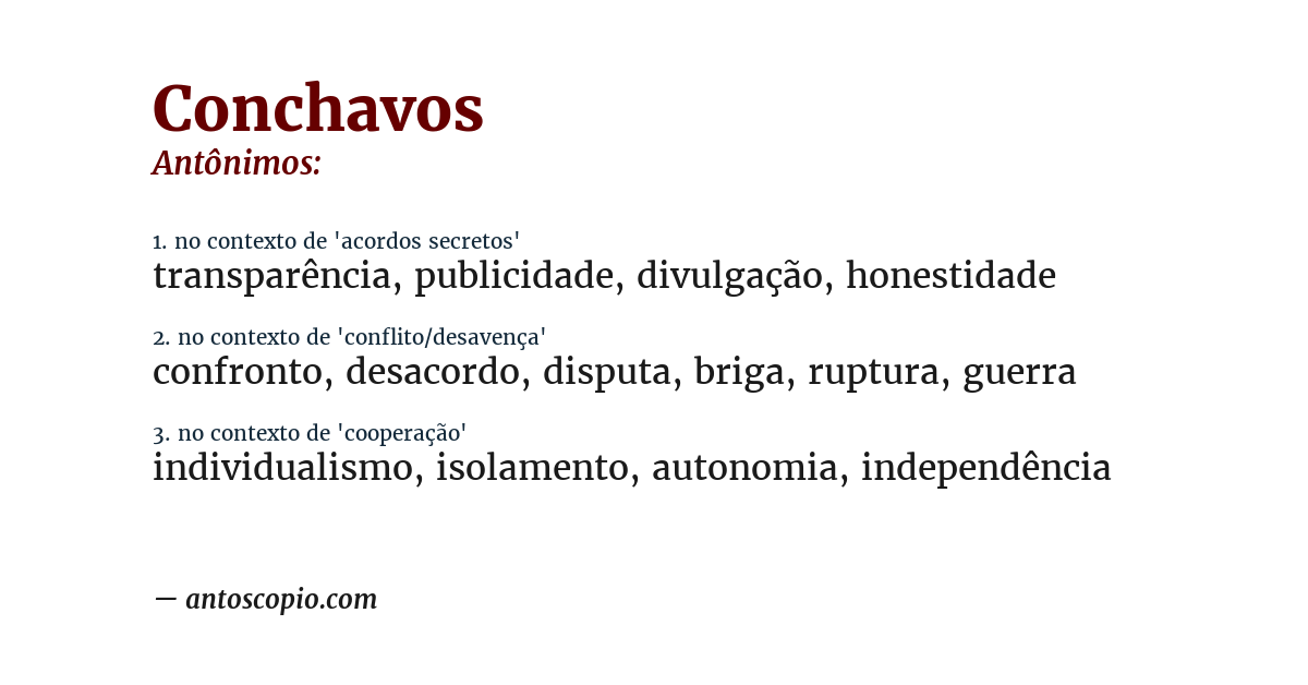 Antônimo de conchavos