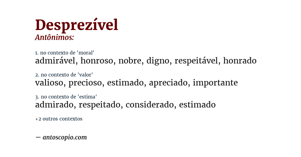 Antônimo de desprezível