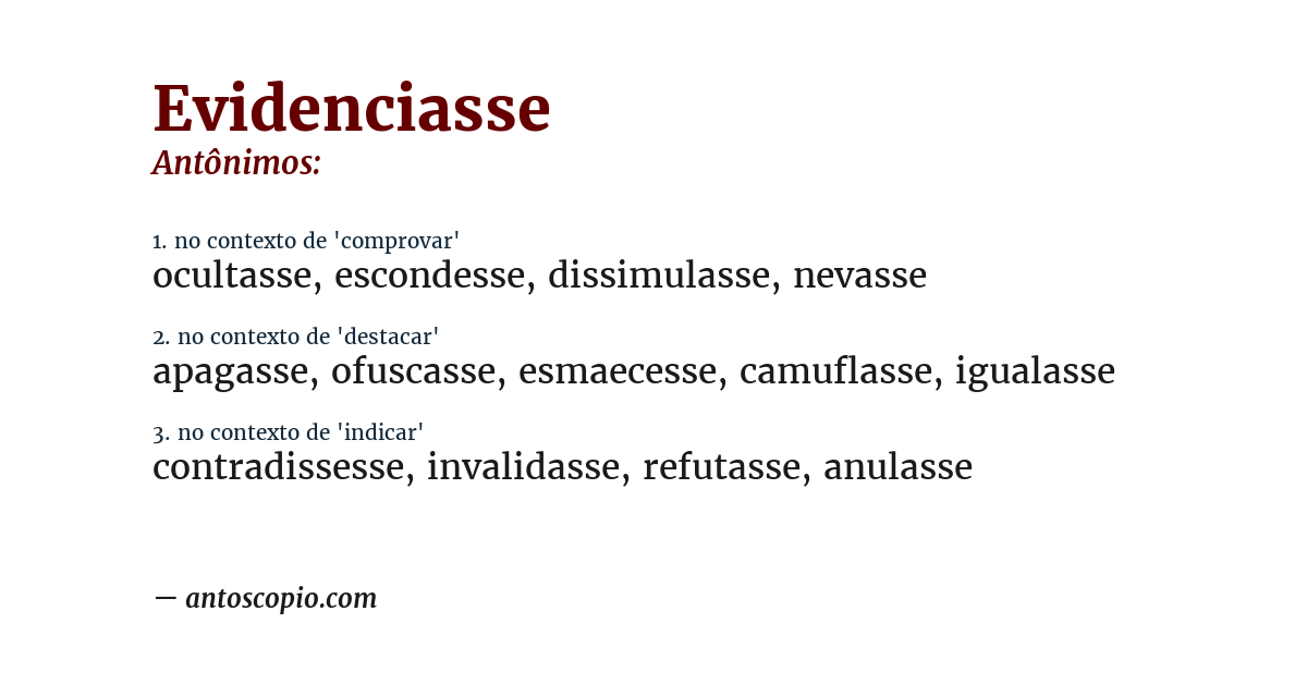 Antônimo de evidenciasse