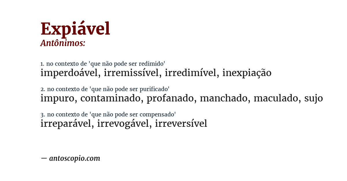 Antônimo de expiável