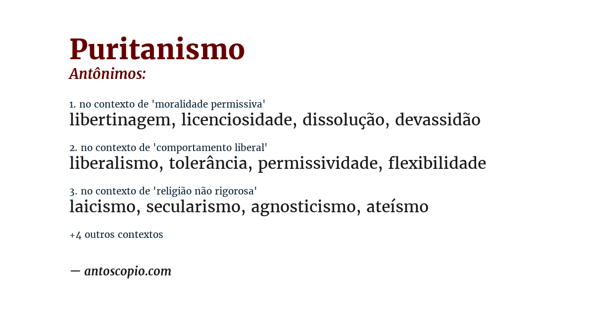 Antônimo de puritanismo